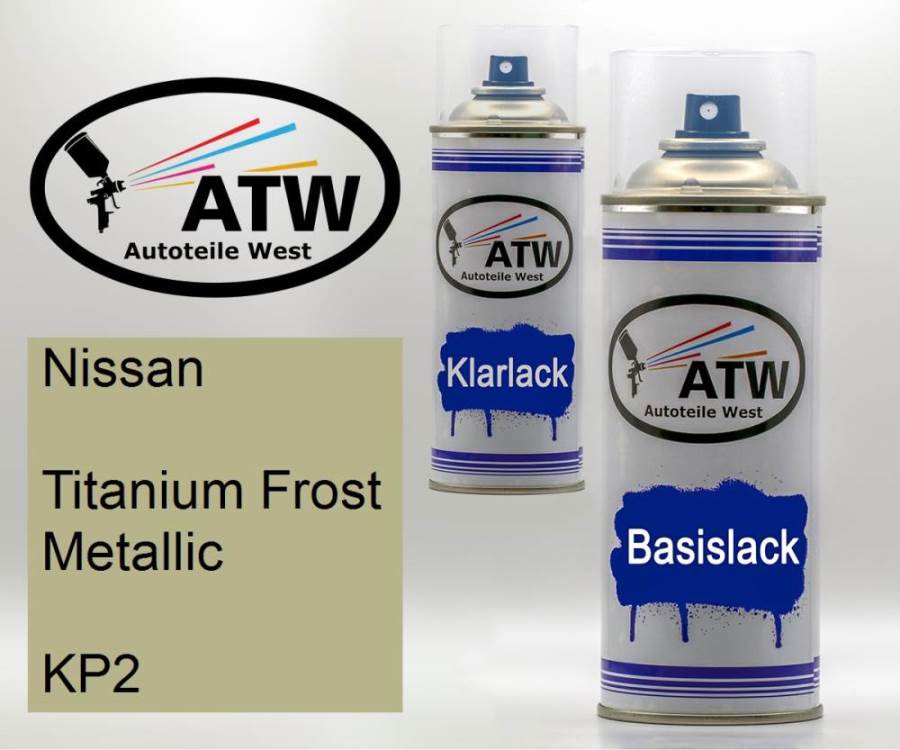 Nissan, Titanium Frost Metallic, KP2: 400ml Sprühdose + 400ml Klarlack - Set, von ATW Autoteile West.